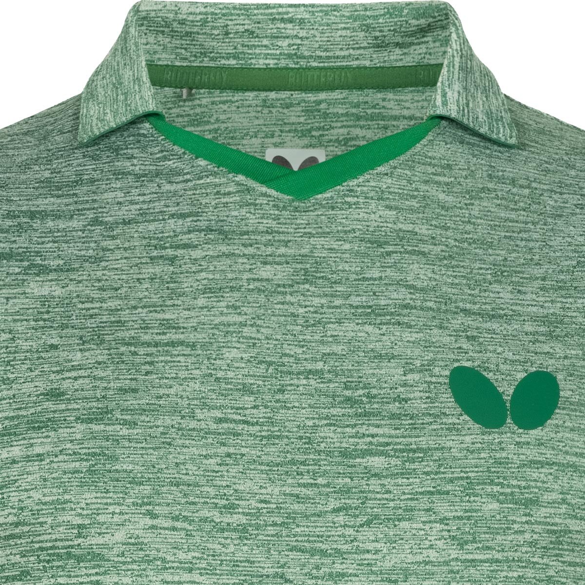 Butterfly Izumo Shirt: Close-up of back of Green shirt collar
